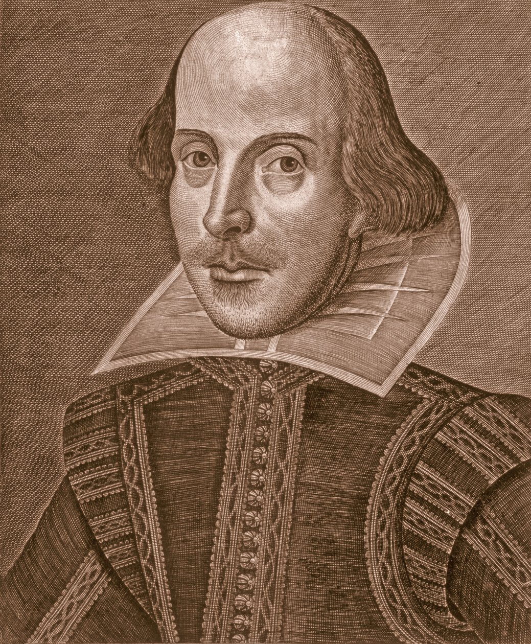 Porträt von William Shakespeare, graviert von Martin Droeshout von School English