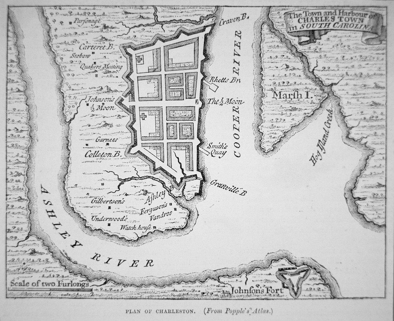 Stadt und Hafen von Charles Town (Charleston), South Carolina von School English