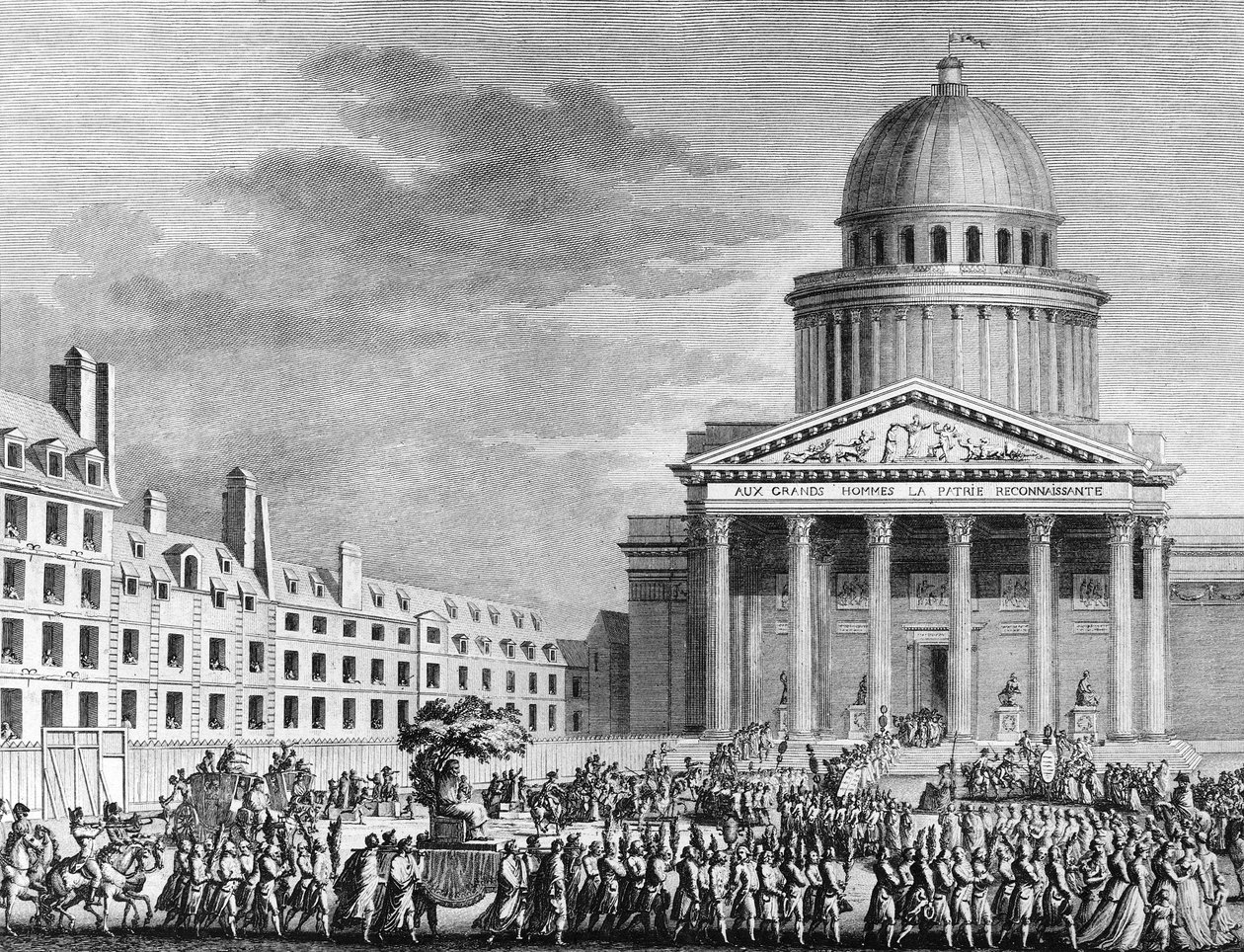 Französische Revolution: Apotheose von Jean Jacques Rousseau (1712-1778), seine Überführung ins Pantheon am 11. Oktober 1794. Paris, Bibliothek des Instituts für Revolutionsgeschichte von School French