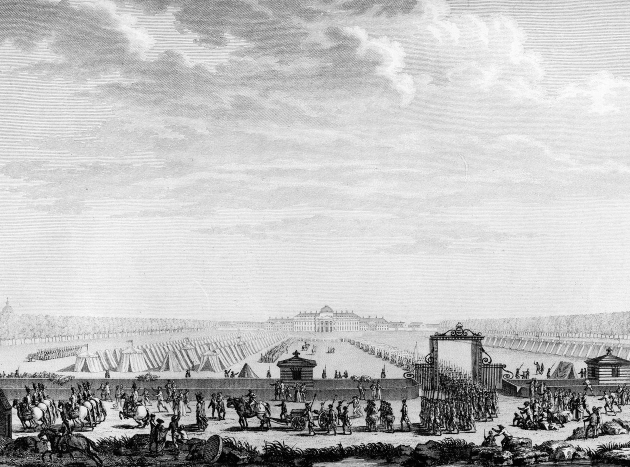 Französische Revolution: Die Militärtruppen des Marschfeldes ziehen am 12. Juli 1789 zum Place Louis XV von School French