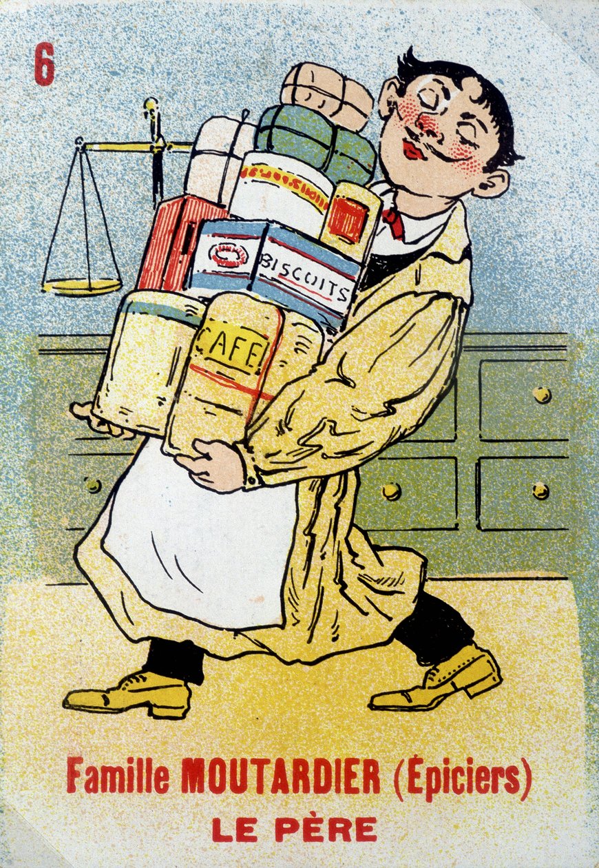 Spiel der sieben Familien: Der Vater der Familie Moutardier (Lebensmittelhändler). Musée de la Carte à Jouer, Issy-les-Moulineaux von School French