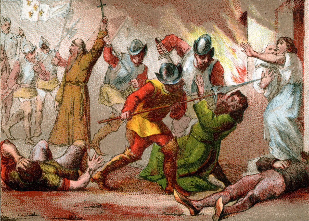 Massaker an den Protestanten in der Nacht des Heiligen Bartholomäus, 24. August 1572 (Druck) von School French