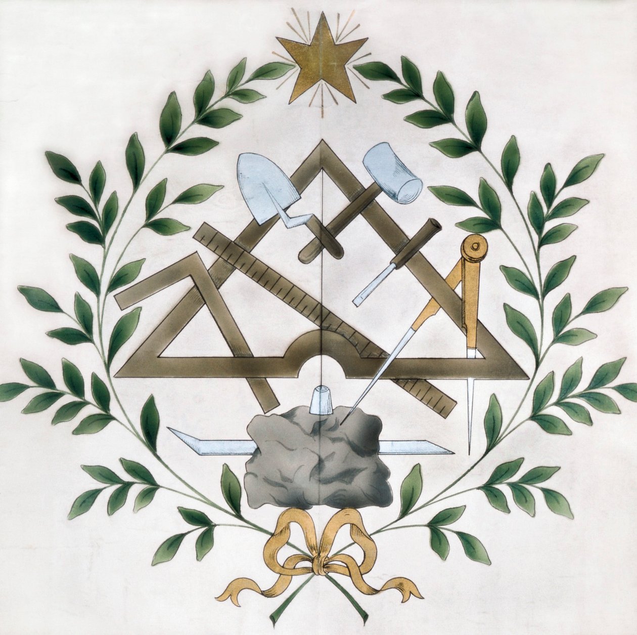 Darstellung der verschiedenen Freimaurer-Embleme von School French