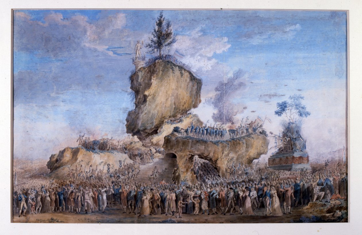 Der Kult des höchsten Wesens, eine Form des Deismus, etabliert von Maximilien Robespierre (Druck) von School French