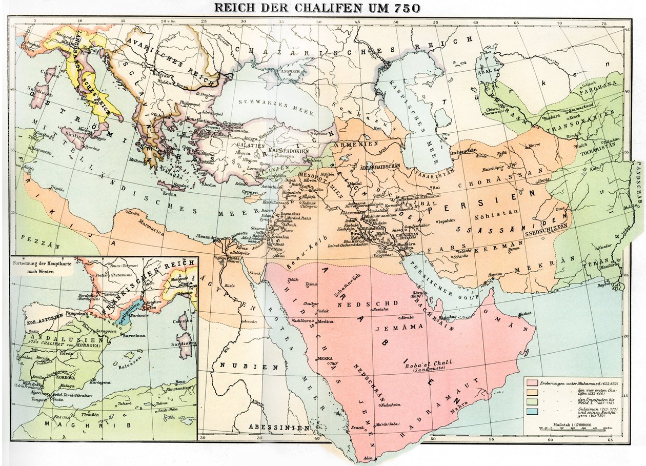 Karte des Kalifatsreiches im Jahr 750, aus 