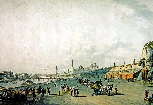 Moskau, Blick auf den Kreml und das Ufer der Moskwa von School German