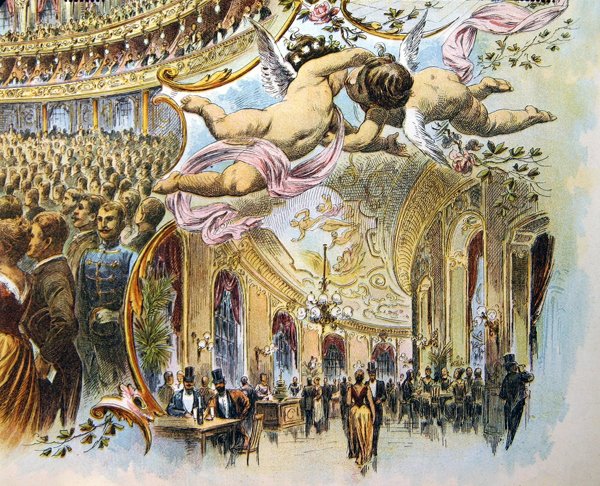 Die Promenade des Somossy Orfeum in Budapest, Ende des 19. Jahrhunderts von School Hungarian