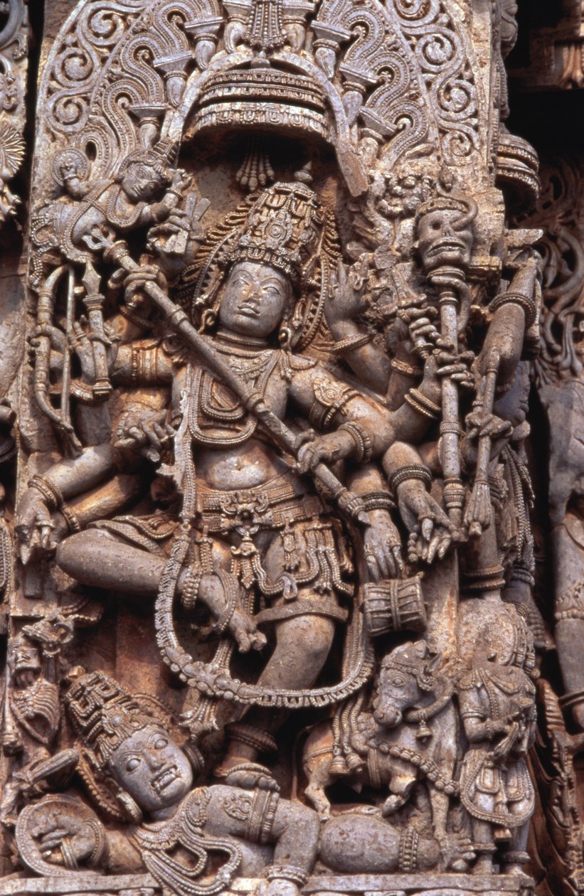 Schnitzerei des Gottes Shiva, der Andhakasura tötet von School Indian