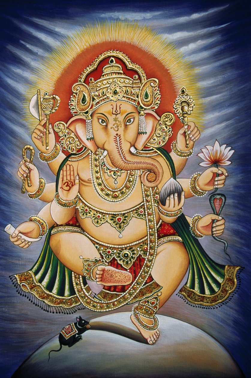 Lord Ganesh Ganpati Miniaturmalerei auf Papier von School Indian