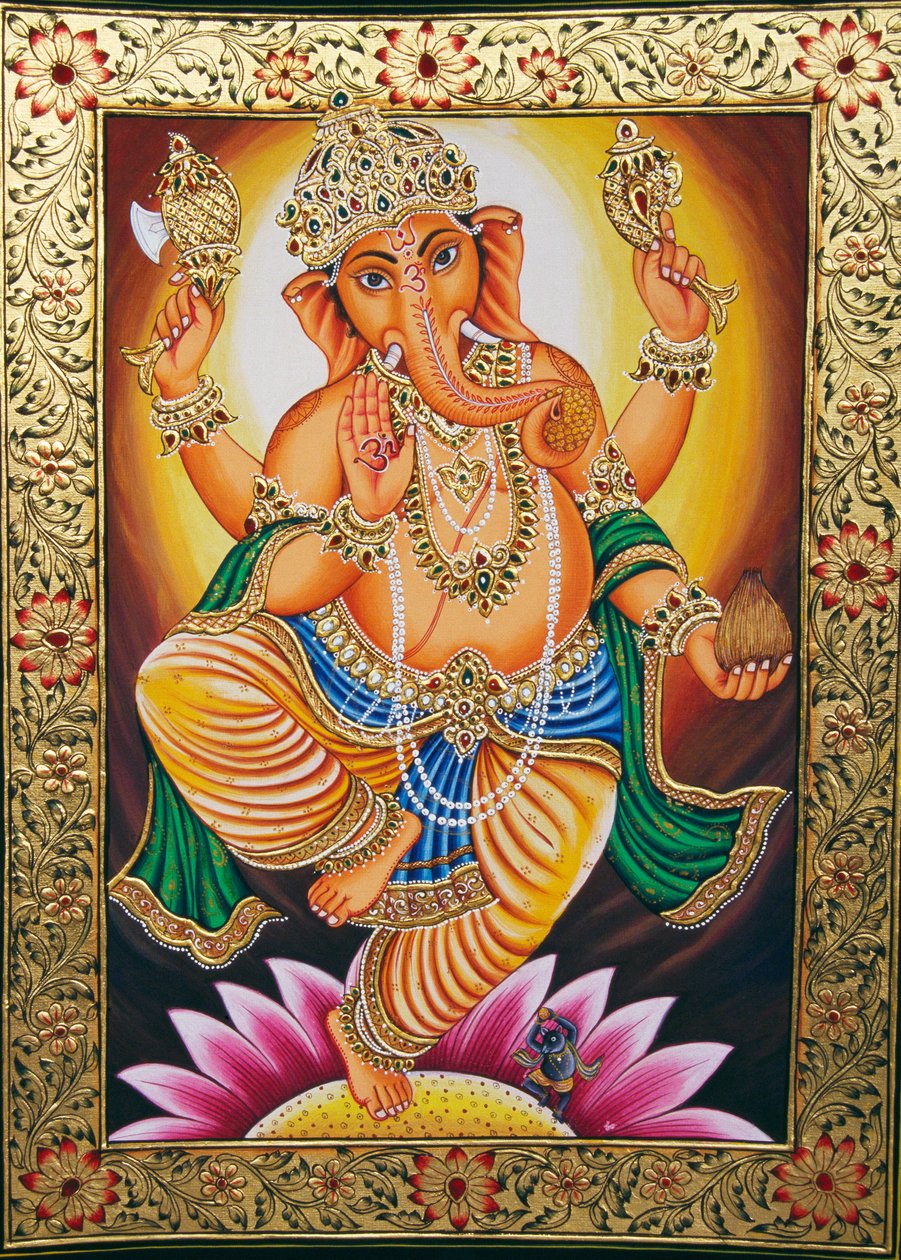 Porträt von Lord Ganesha Ganpati Miniaturmalerei auf Papier von School Indian