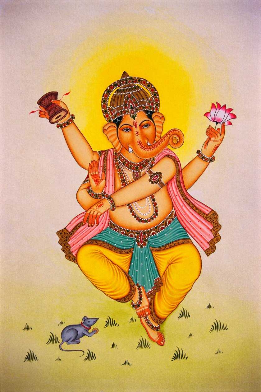 Lord Ganesha Ganpati in tanzender Stimmung Miniaturmalerei auf Papier von School Indian