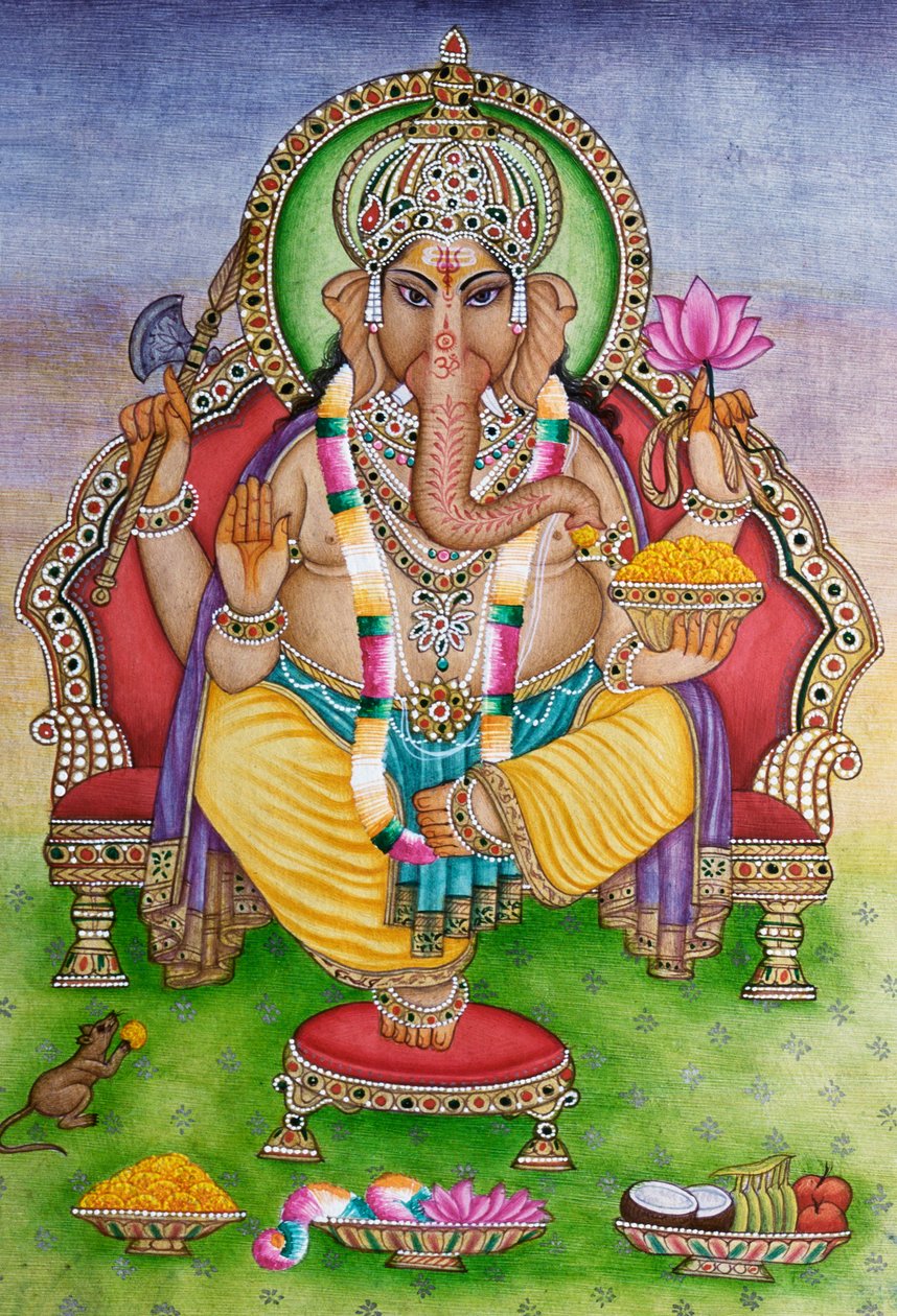 Lord Ganesha Ganpati in Miniaturmalerei auf Papier von School Indian