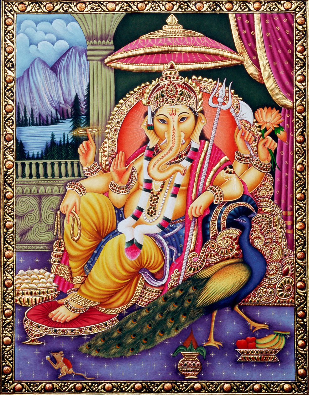Lord Ganesha Ganpati in Miniaturmalerei auf Papier von School Indian