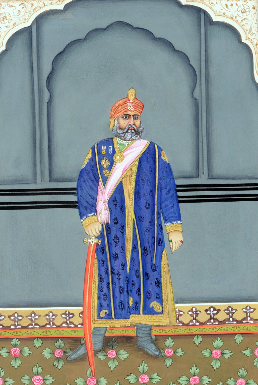 Miniaturmalerei von Maharaja Sawai Madho Singh dem Zweiten, Jaipur von School Indian