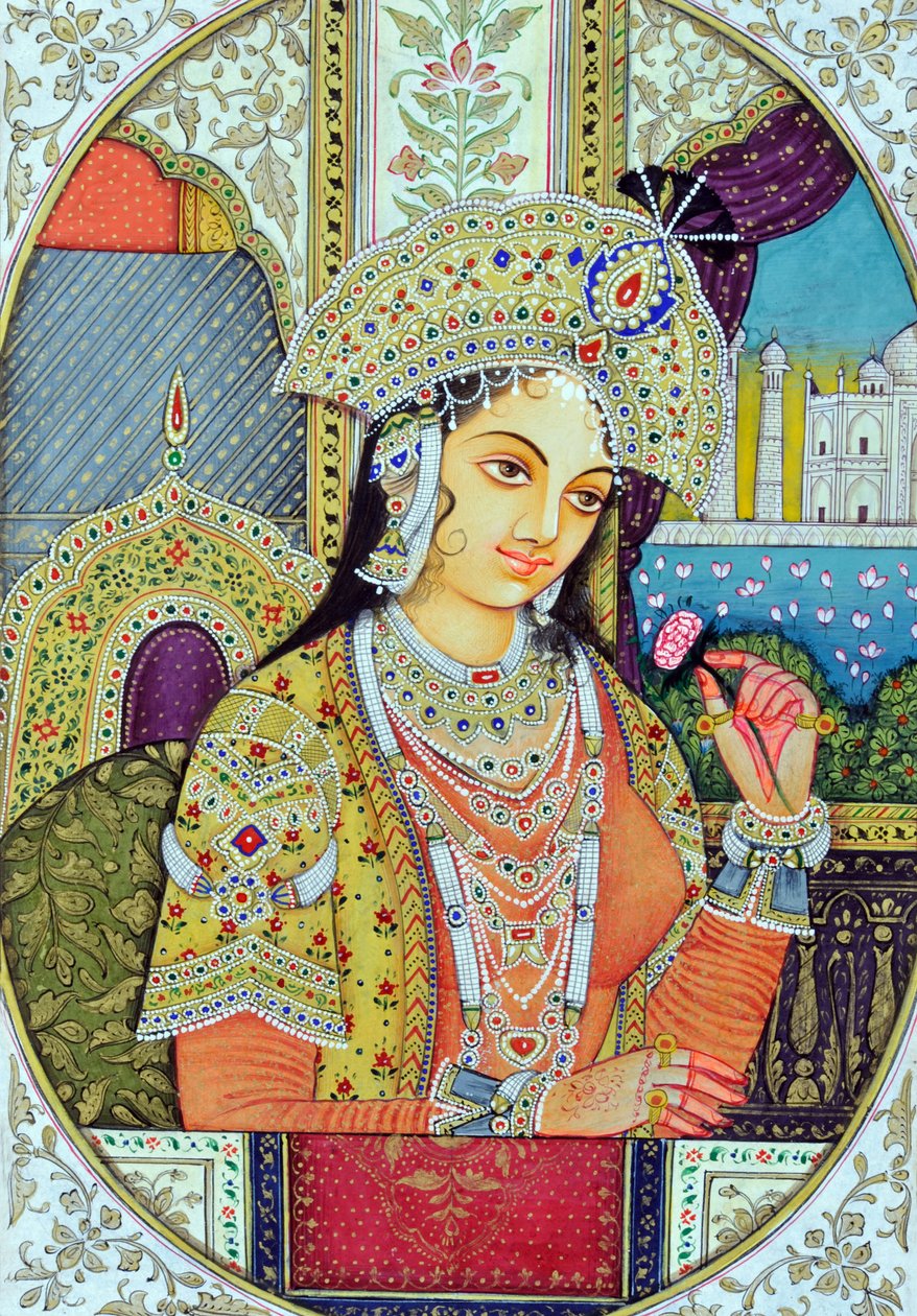 Miniaturmalerei von Mogulkaiserin Mumtaj Indien Asien von School Indian