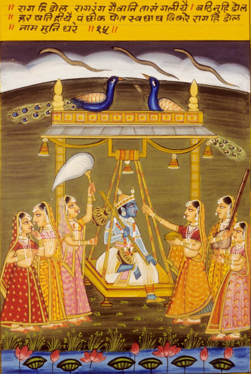 Miniaturmalerei auf Papier, Rag Hi Dol, Nathdwara Schule von School Indian