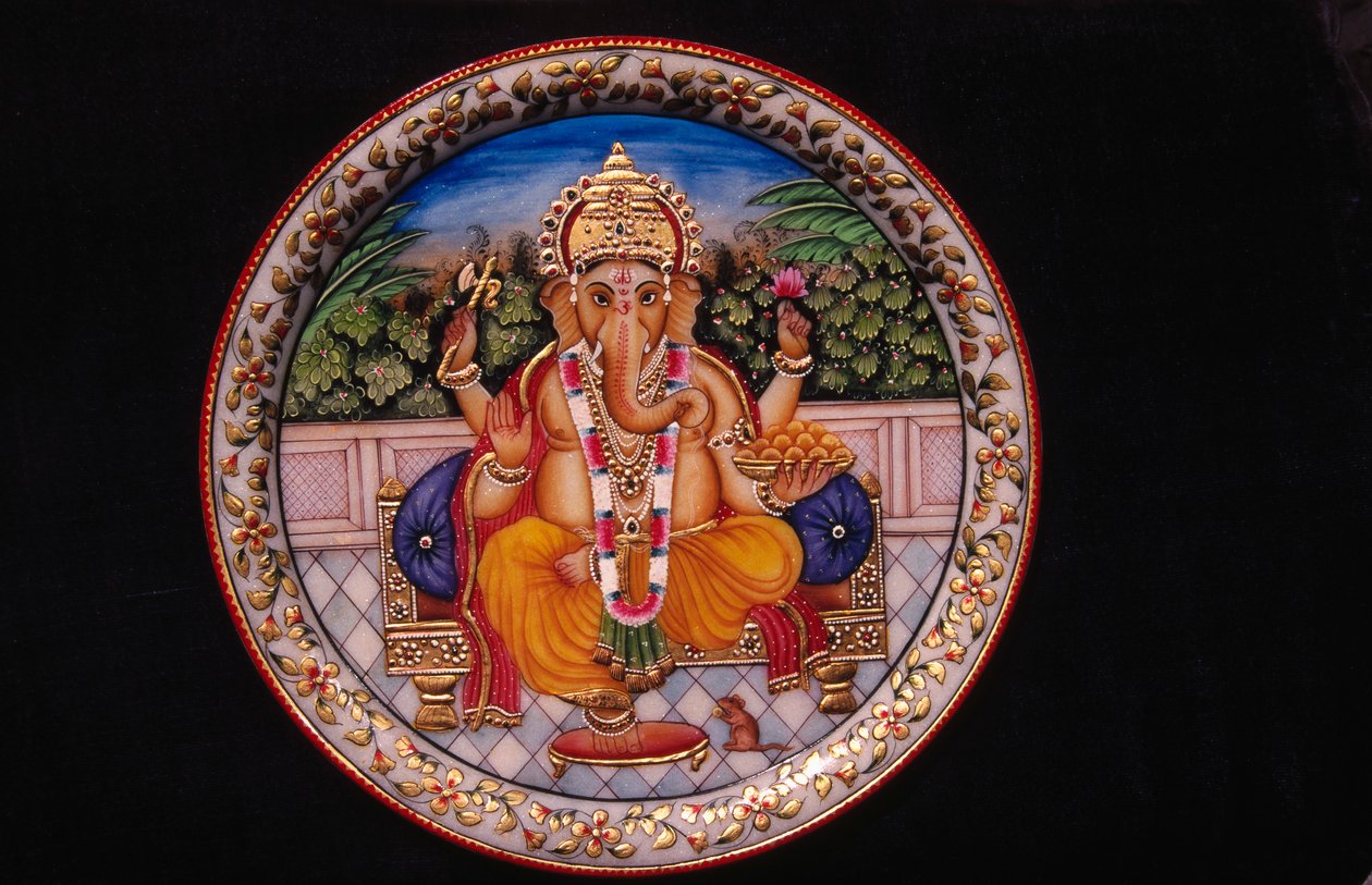 Malerei von Ganesh Ganpati Gott auf Marmorteller von School Indian