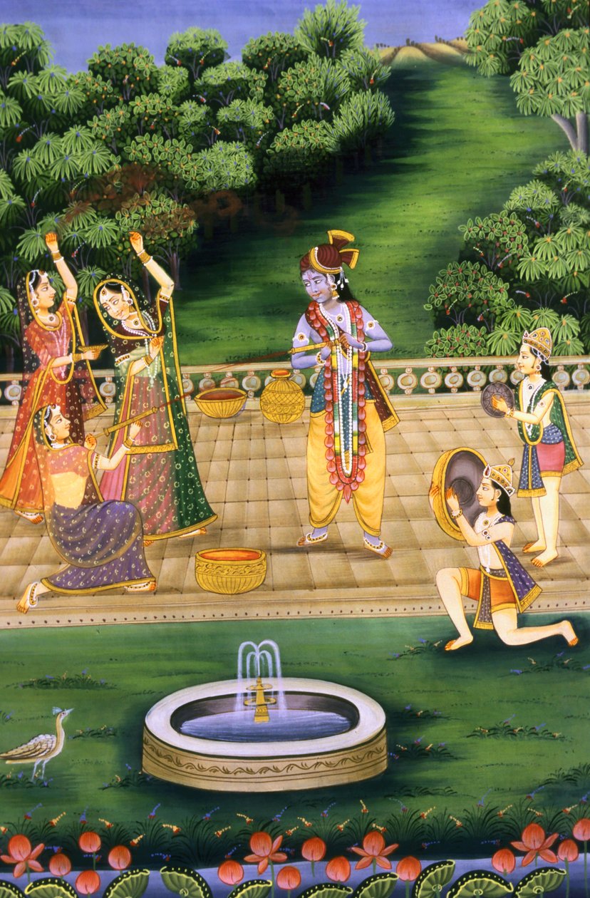 Bild von Krishna, der Holi mit Gopies spielt (Nalkdwral Pichwai Schule), Indien von School Indian