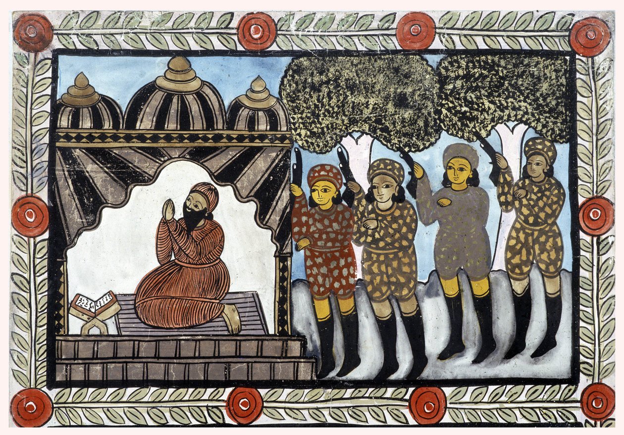 Die Geschichte der Anschläge vom 11. September 2001 erzählt von den Baul-Händlern aus Bengalen. Malerei, Serie, Nummer 1/9, Bengalen. von School Indian