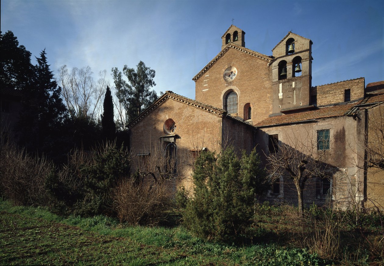 Außenansicht der Kirche von Saint Vincent und Saint Anasthasius der Abtei der Drei Brunnen (Tre-Fontane) von School Italian