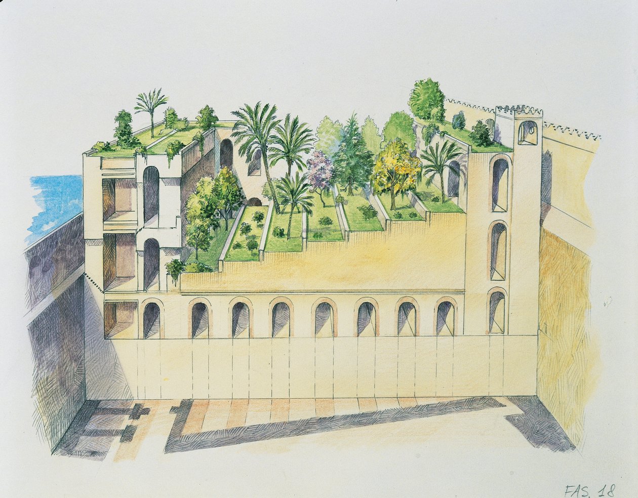 Palast von Nebukadnezar, Babylon, mit hängenden Gärten von School Italian