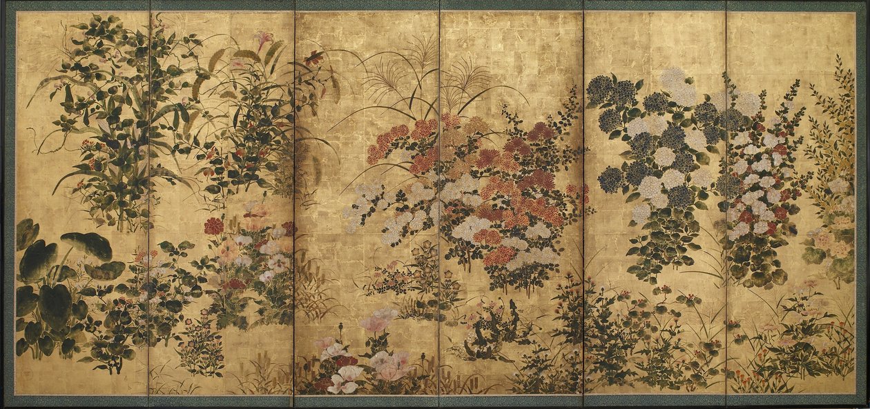 Sommer- und Herbstblumen, Edo-Periode von Japanese School