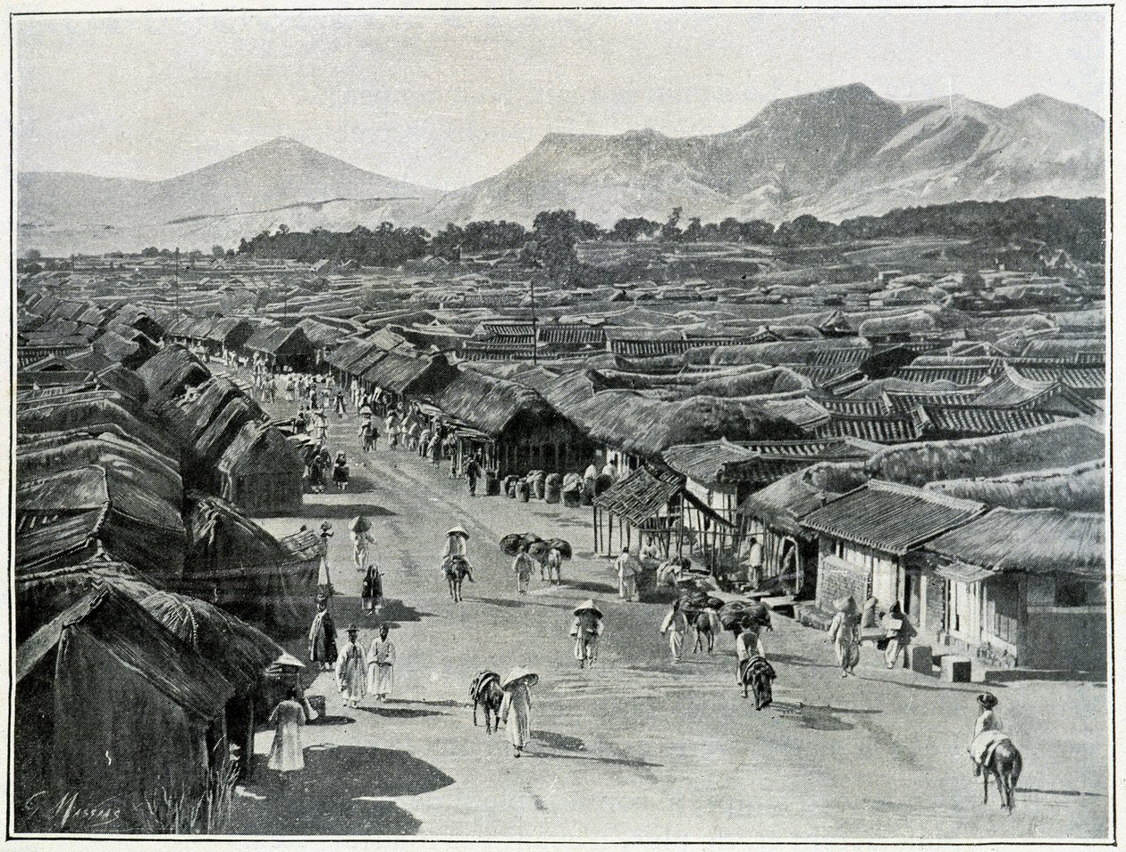 Ansicht der Hauptstraße von Seoul, Hauptstadt von Korea im 19. Jahrhundert von School Korean