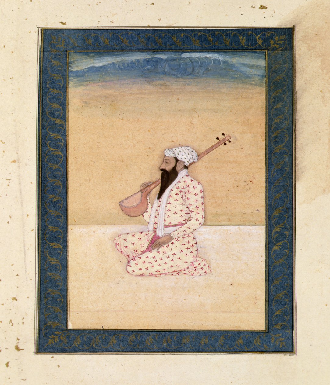 Ein bärtiger Tambura-Spieler, aus dem Large Clive Album von School Mughal