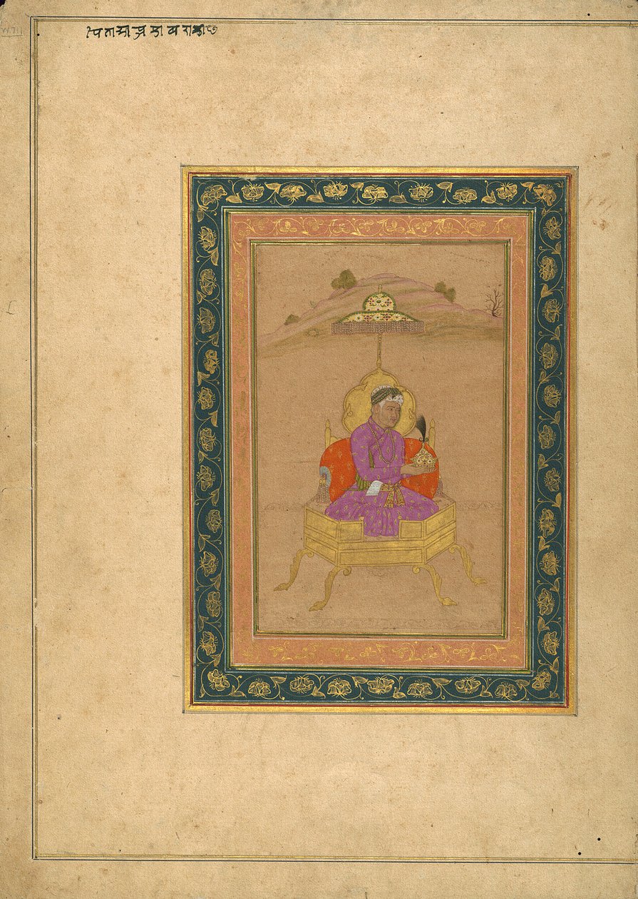 Der 3. Mogulkaiser Akbar auf dem königlichen Thron mit seiner Krone von School Mughal