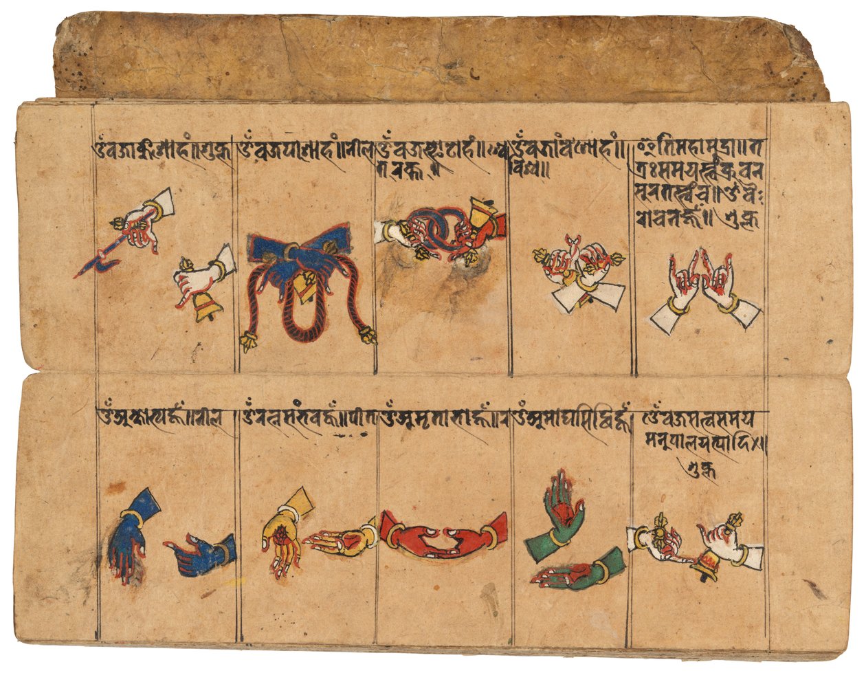 Ein Thyasapu-Manuskript mit ikonografischen Illustrationen von Mudras, Nepal von School Nepalese