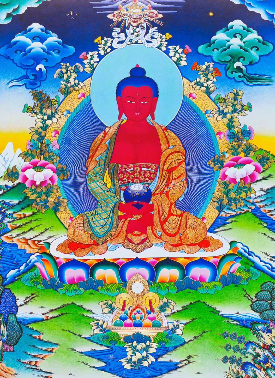 Bild von Amitabha Buddha, sitzend auf einer Lotusblume von School Nepalese