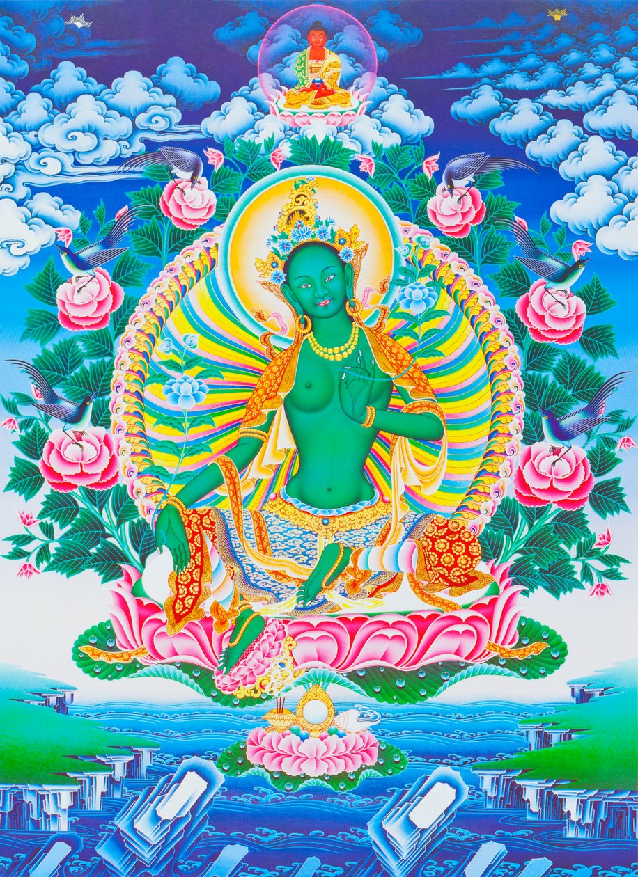 Grüne Tara, die mütterliche Beschützerin vor allen Gefahren im Ozean der Existenz (Darstellung) von School Nepalese
