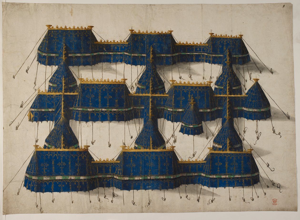 Entwurf für einen königlichen Pavillon in Blau und Gold, um 1520 von School Netherlandish
