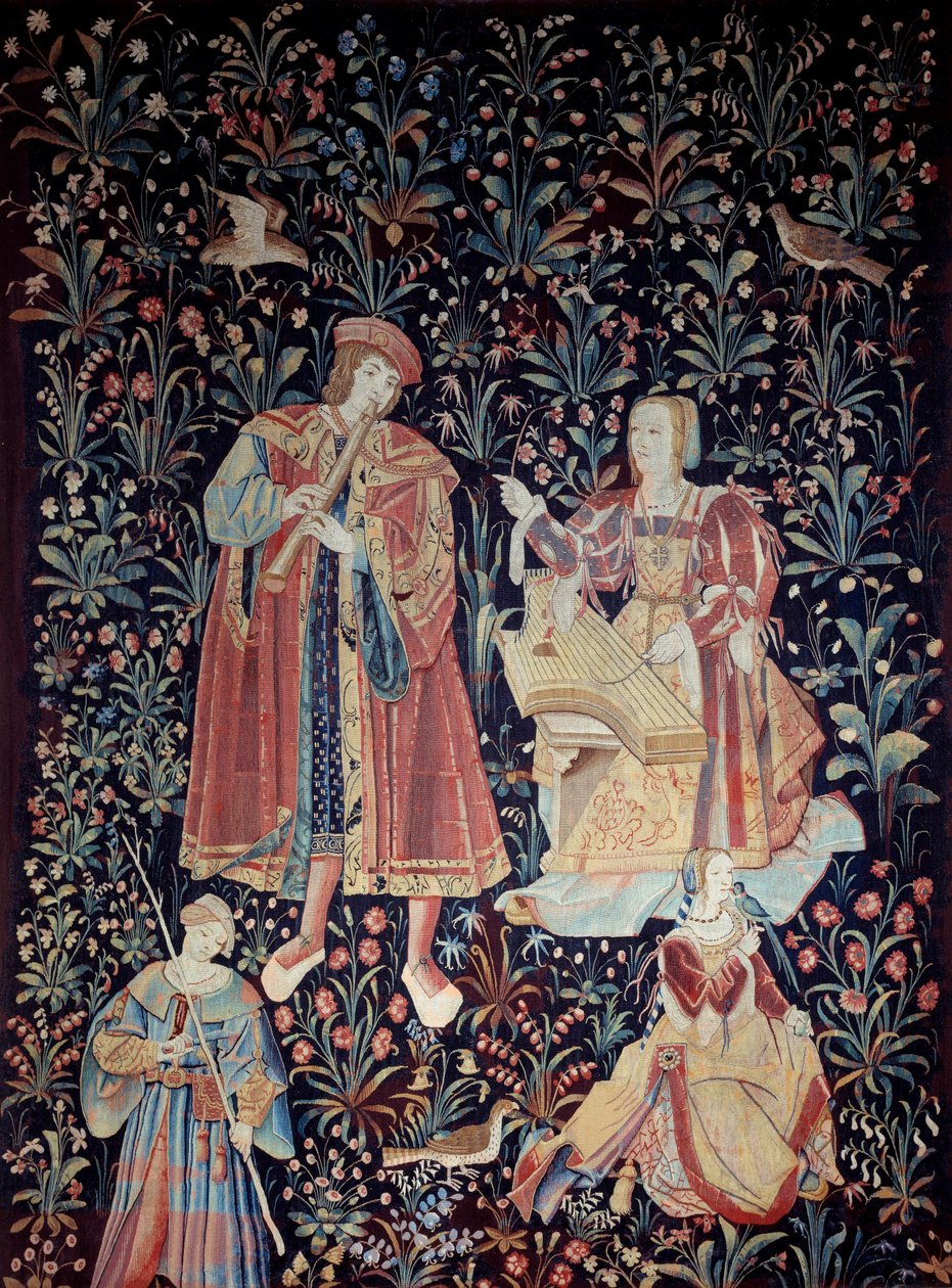 Der Vorhang des Seigneurialen Lebens: das Konzert. Wandteppich aus Wolle und Seide, um 1520 in den Niederlanden gefertigt. Paris, Nationalmuseum des Mittelalters, Thermes de Cluny von School Netherlandish