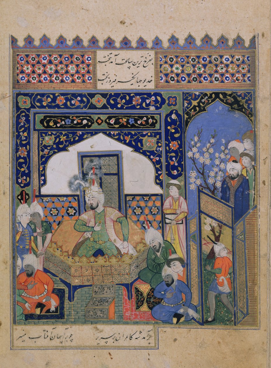 Or.2838 f.20v Timur auf dem Thron in Balkh, Persisch von School Persian