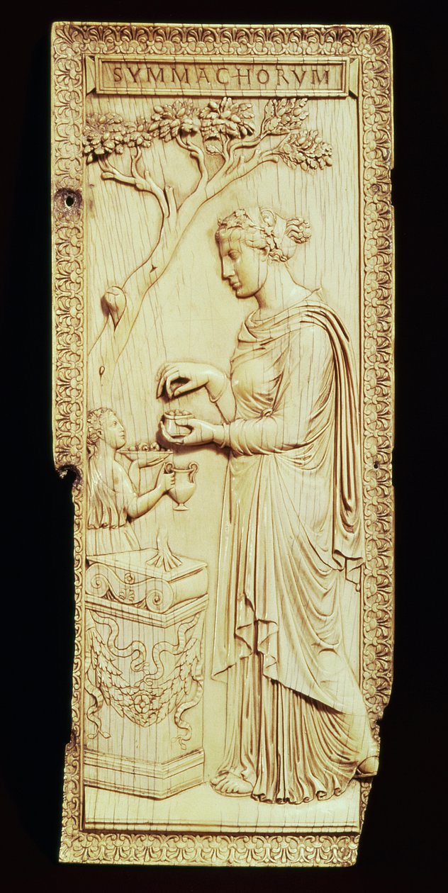Ein Blatt des Symmachi-Diptychons, benannt nach der Familie Symmachi, 400 n. Chr. von School Roman