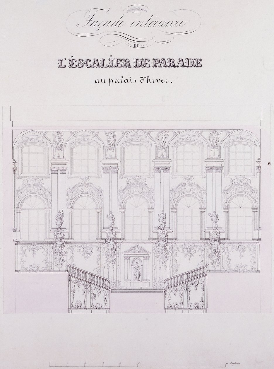 Innere Fassade der Parade-Treppe im Winterpalast; Fassade intérieure de l
