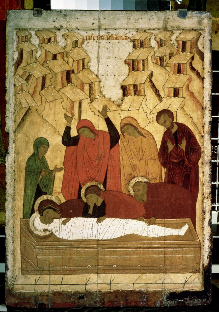 Die Grablegung. Russische Ikone. Tempera auf Holz, Ende des 15. Jahrhunderts. Staatliche Tretjakow-Galerie, Moskau von School Russian
