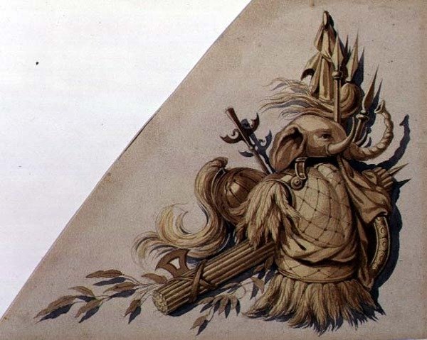 Neoklassizistische Trophäen der Waffen: Indien, ca. 1825 von School Russian