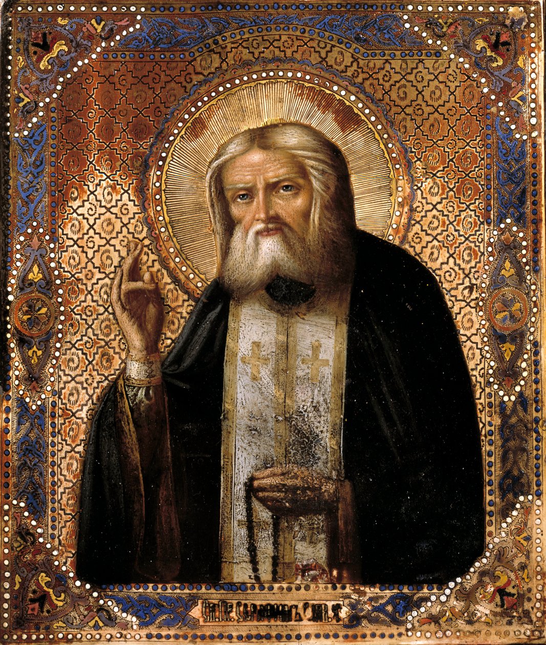 Darstellung des russischen Wundertäters Seraphim von Sarow (1759-1833) Ikone der russischen Schule des 19. Jahrhunderts. Paris, B.N. von School Russian