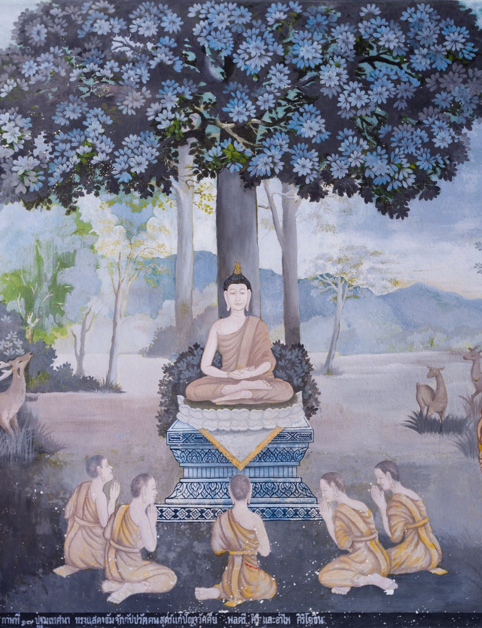 Fresko, das eine Szene aus dem Leben Buddhas darstellt, Wat Phra That Doi Suthep Tempel von School Thai