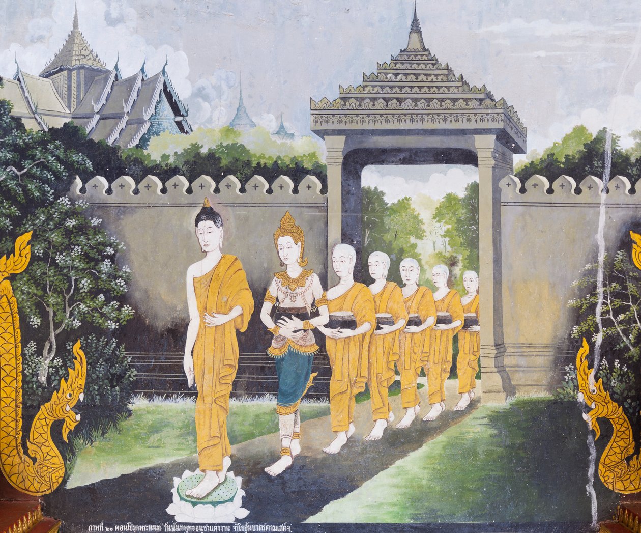Fresko, das eine Szene aus dem Leben Buddhas darstellt, Wat Phra That Doi Suthep Tempel von School Thai