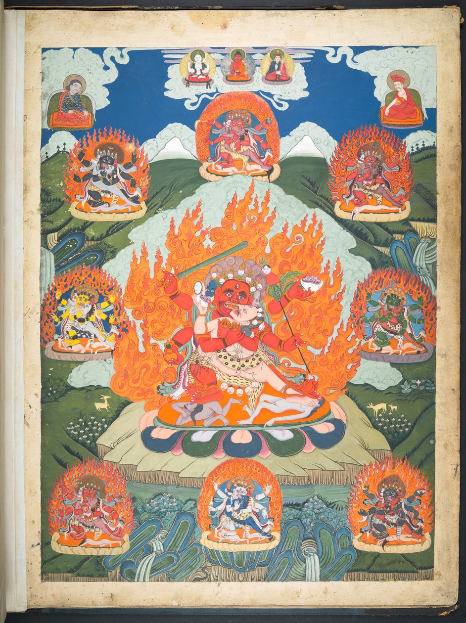 Eine von 12 Zeichnungen, die tibetische Gottheiten darstellen, von einem tibetischen Künstler, wahrscheinlich in Lhasa, um 1800 von School Tibetan