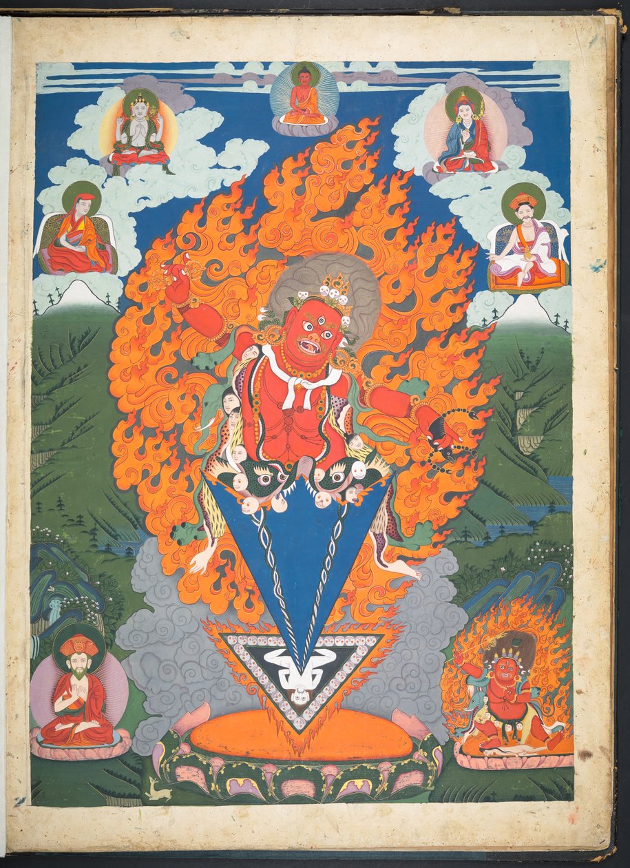 Add. Or. 3052 Eine von 12 Zeichnungen, die tibetische Gottheiten darstellen, von einem tibetischen Künstler, wahrscheinlich in Lhasa, um 1800 (Gouache auf Papier) von School Tibetan