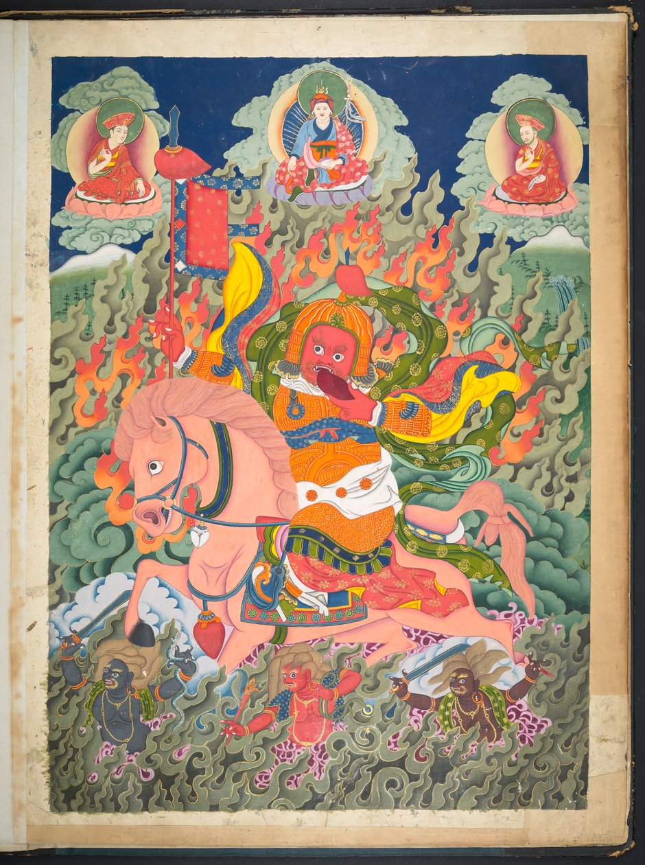 Eine von 12 Zeichnungen, die tibetische Gottheiten darstellen, von einem tibetischen Künstler, wahrscheinlich in Lhasa, ca. 1800 von School Tibetan