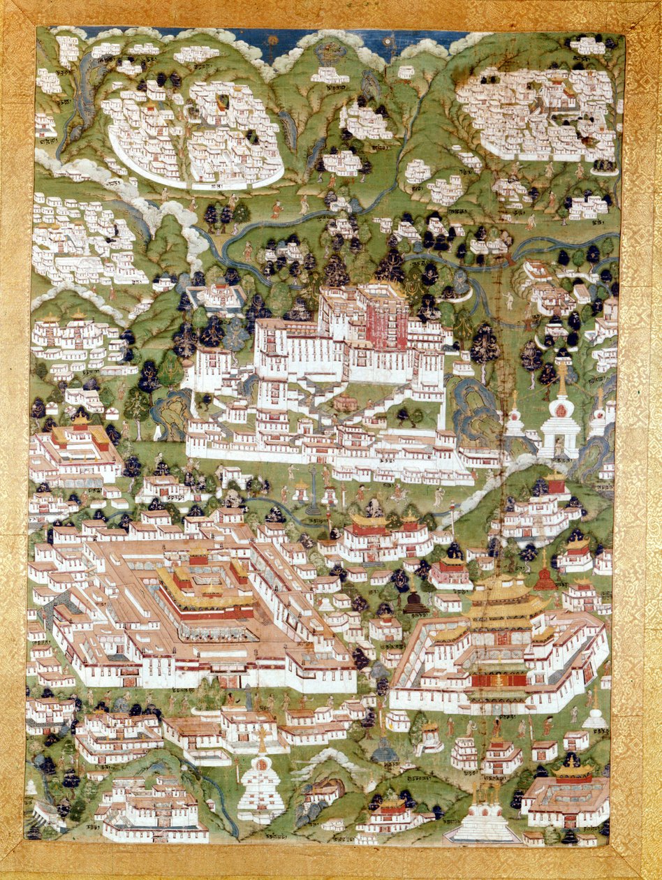 Darstellung der Stadt Lhasa, tibetischer Thangka, Guimet Museum, Paris von School Tibetan