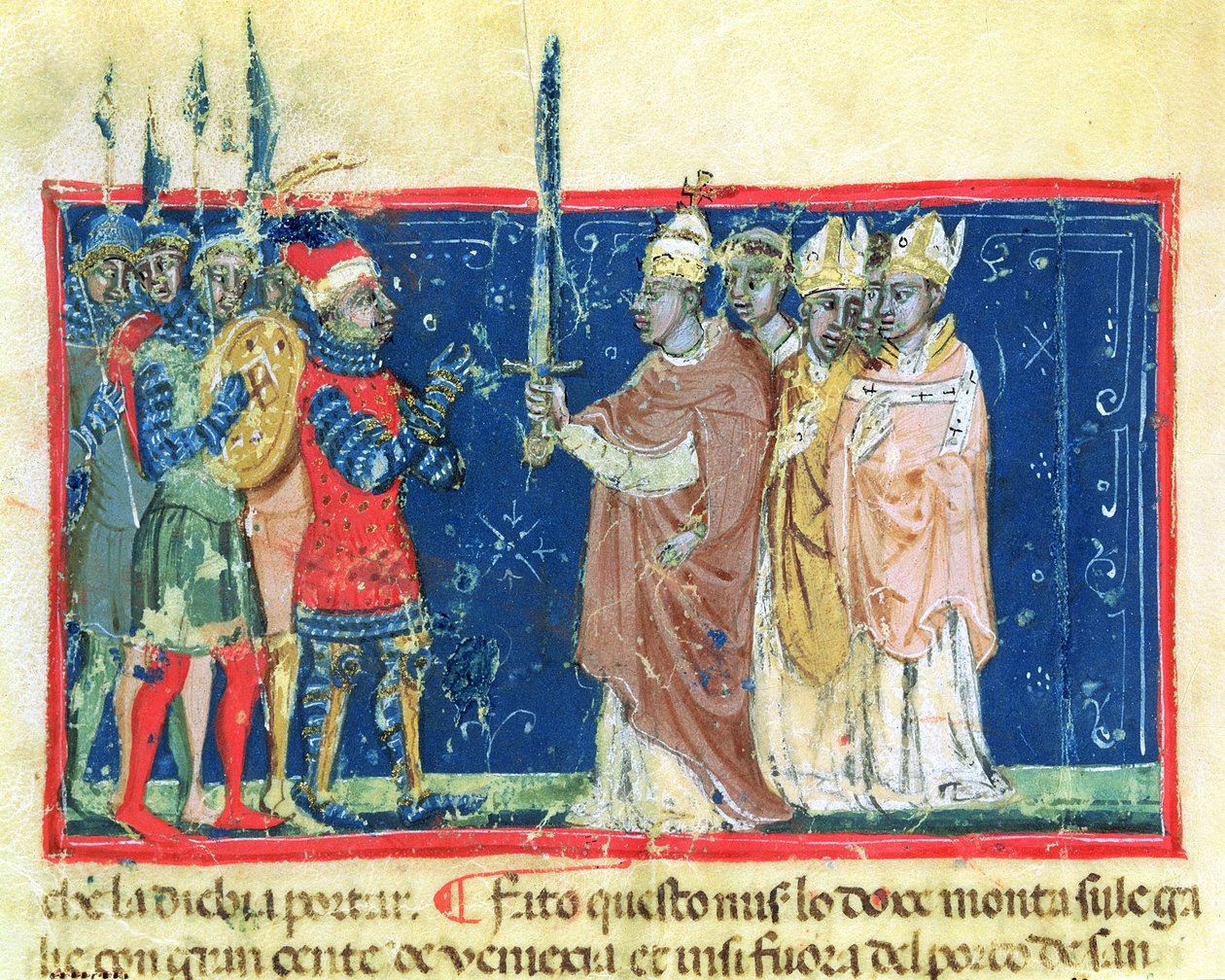 Codex Correr I 383 Papst Alexander III. (1105-81) überreicht das Schwert an Dogen Sebastiano Ziani von School Venetian