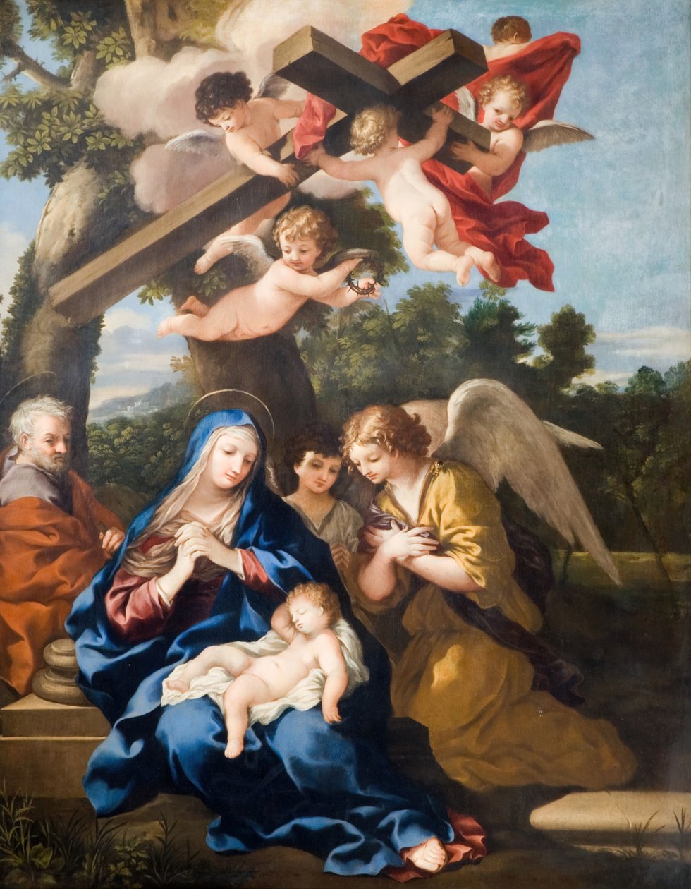 Die Heilige Familie mit Engeln von School of Pietro Cortona