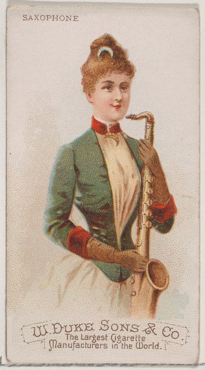 Saxophon, aus der Serie Musikinstrumente N82 für Duke-Zigaretten, 1888 von Schumacher and Ettlinger