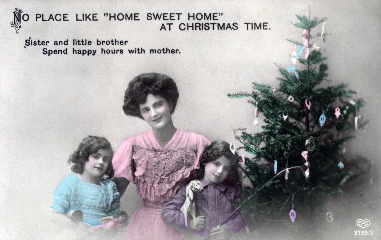 Kein Ort wie Zuhause zu Weihnachten, Grußkarte, ca. 1900-1919 von Schwerdffeger and Co